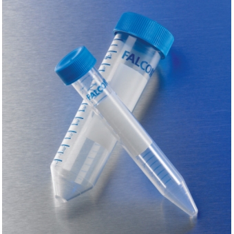 Tubo tipo falcon com tampa rosqueável de 15 ml, fundo cônico, livre RNase_DNase, pct com 50, Corning, Ref: 352096